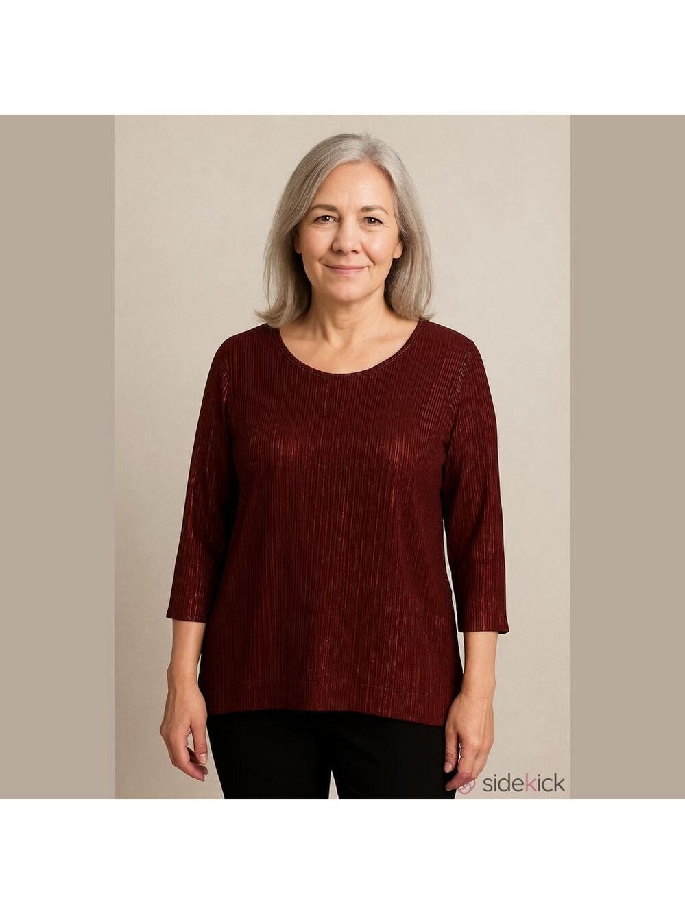 CJ Banks red ribbed metallic three-quarter length sleeve scoop neck blouse 2X